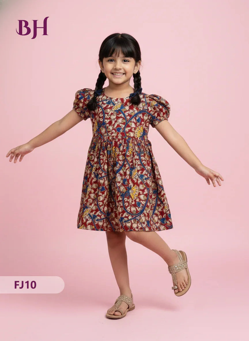 Red Color Cotton Printed Baby Frocks – Latest Kids Wear Collection | Bhavana Handlooms