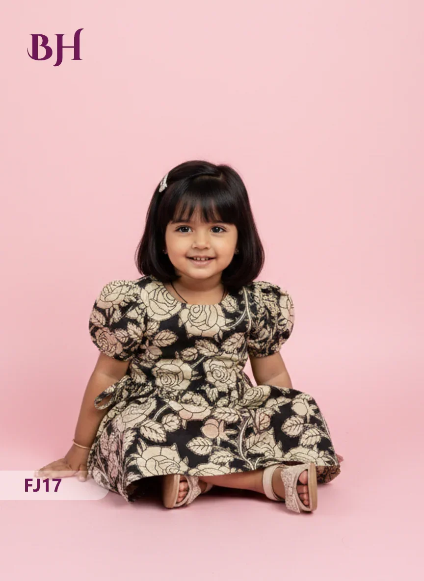 Black Color Cotton Printed Baby Frocks – Latest Kids Wear Collection | Bhavana Handlooms