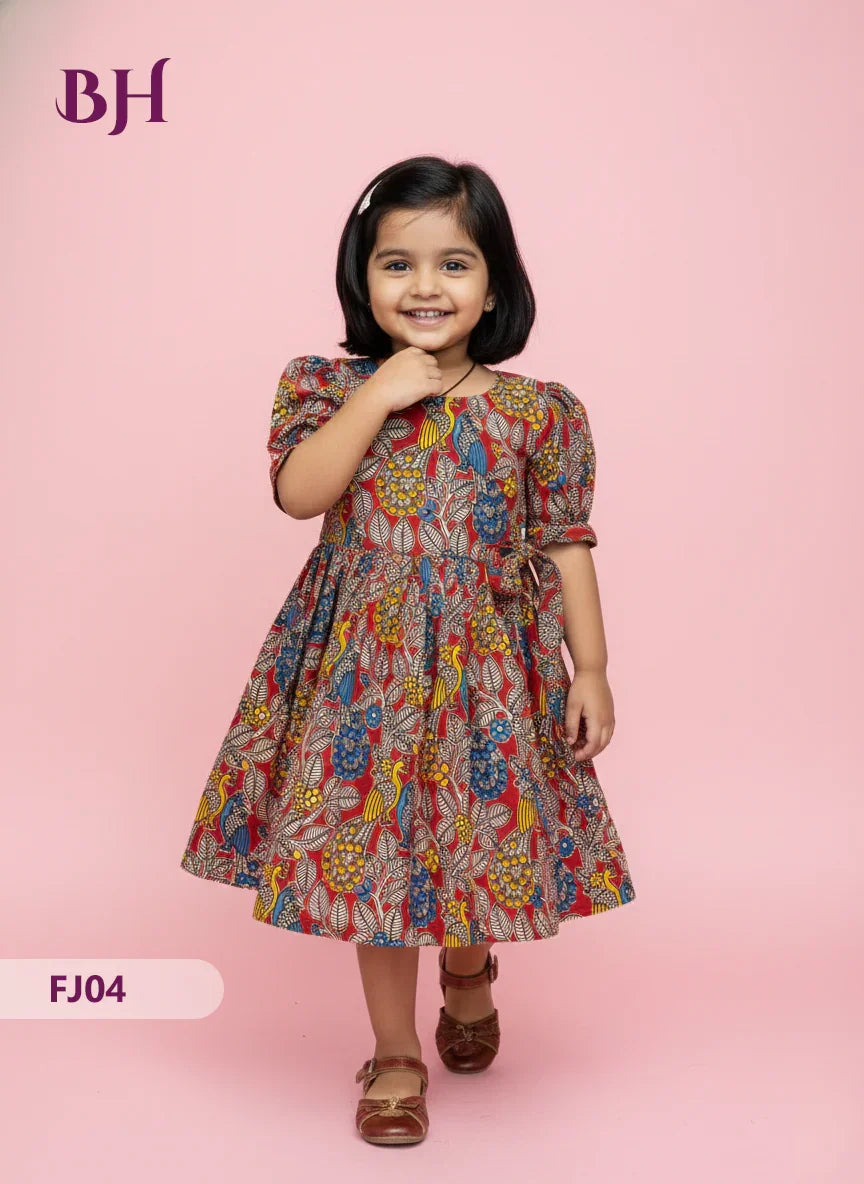 Red Color Cotton Printed Baby Frocks – Latest Kids Wear Collection | Bhavana Handlooms