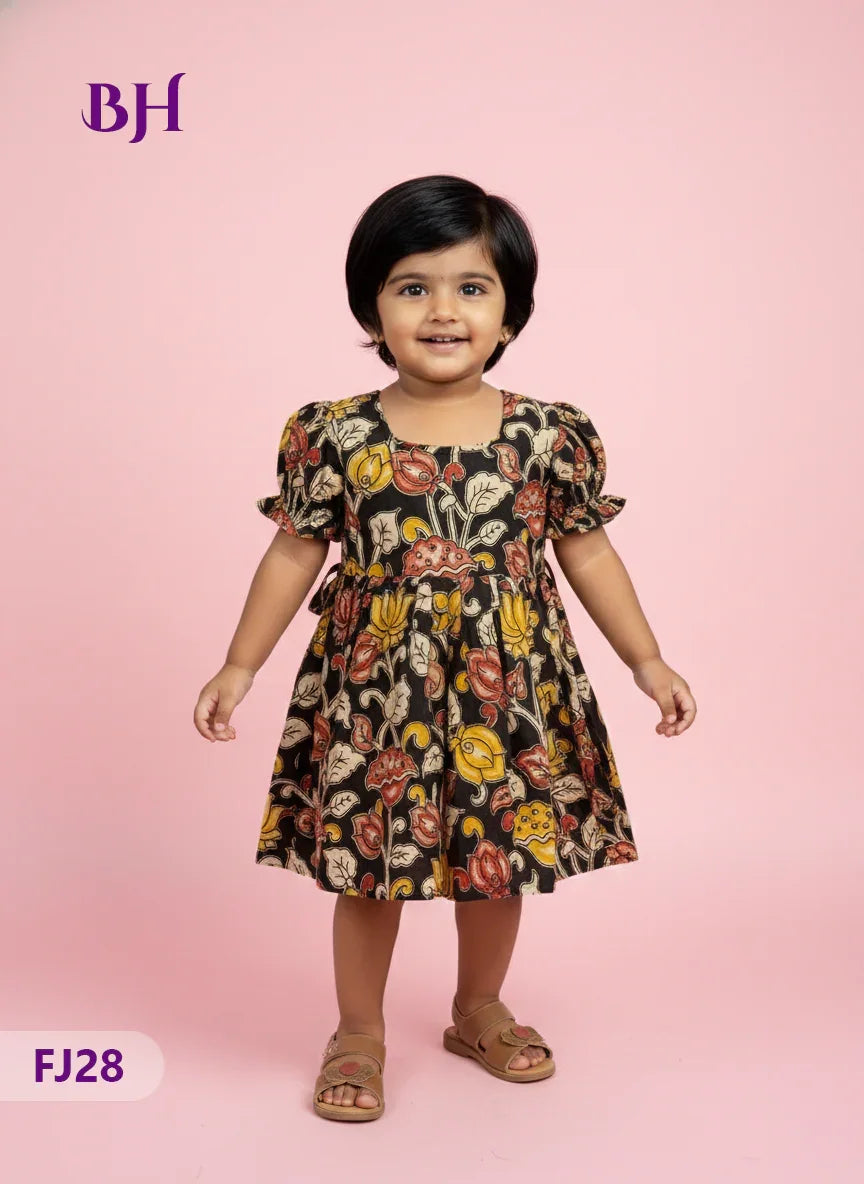 Black Cotton Printed Baby Frocks – Latest Kids Wear Collection | Bhavana Handlooms