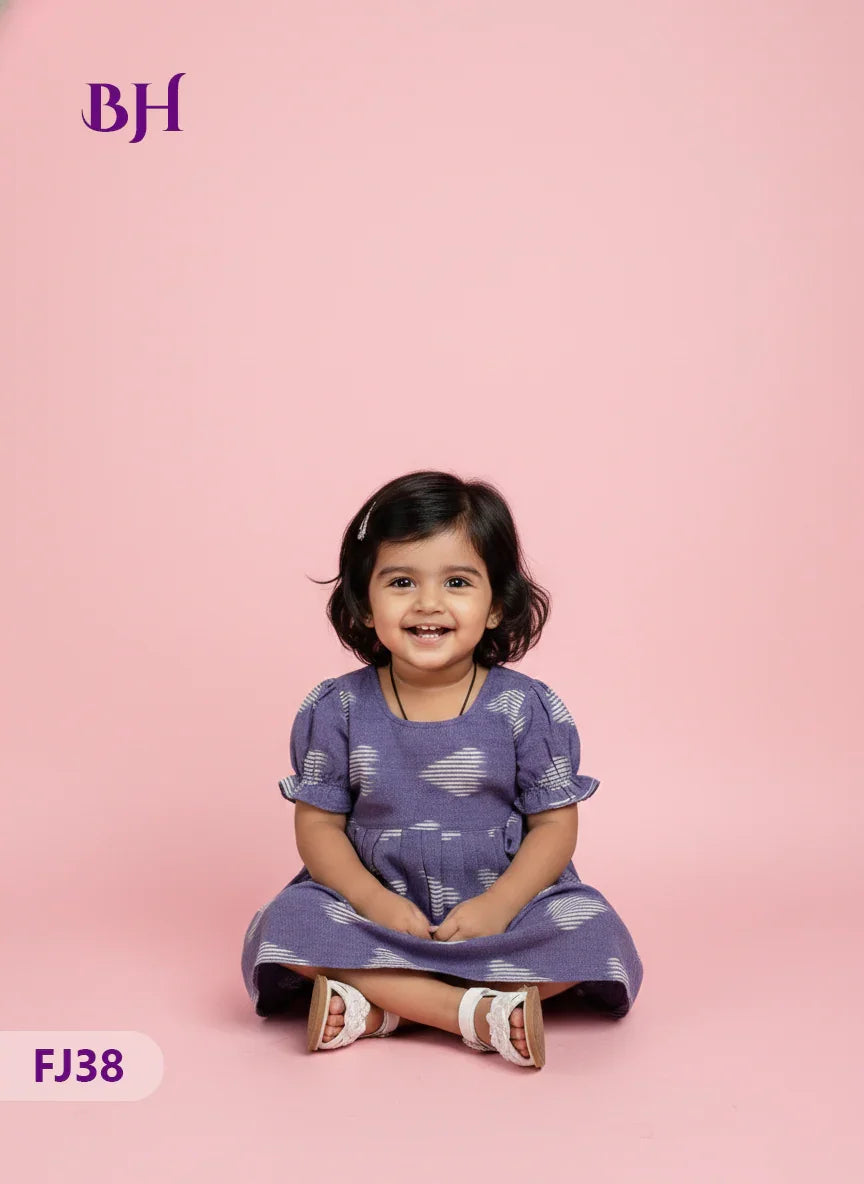 Lavender Cotton Printed Baby Frocks – Latest Kids Wear Collection | Bhavana Handlooms