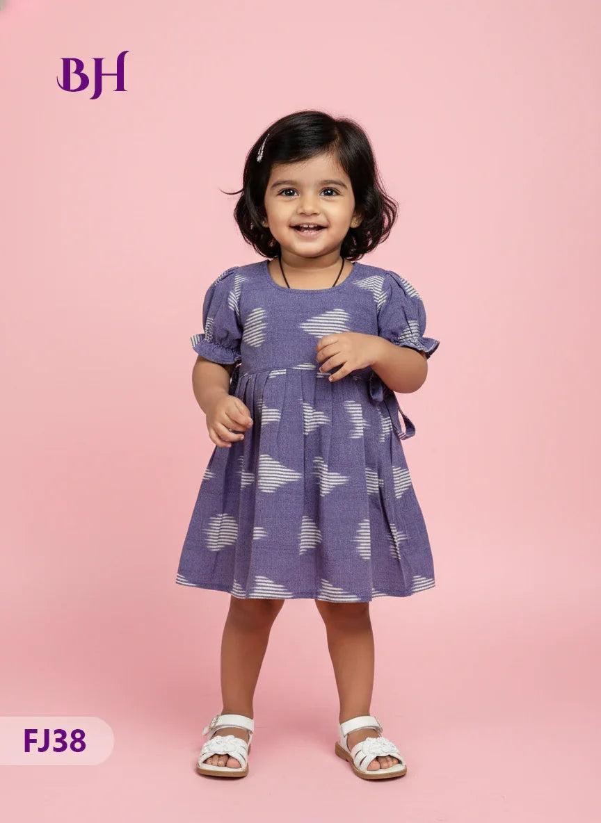 Lavender Cotton Printed Baby Frocks – Latest Kids Wear Collection | Bhavana Handlooms