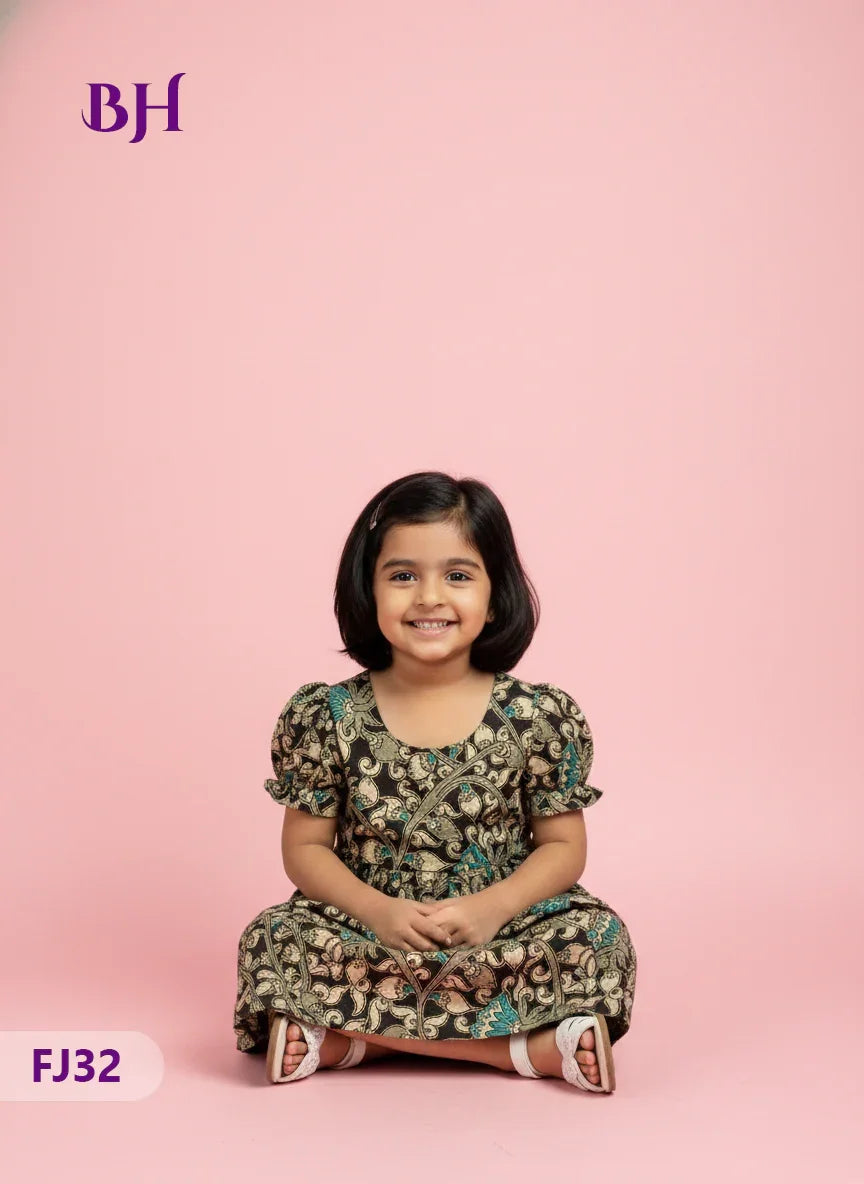 Black Cotton Printed Baby Frocks – Latest Kids Wear Collection | Bhavana Handlooms