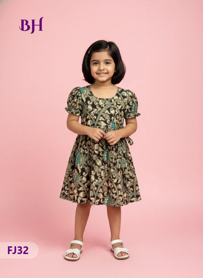 Black Cotton Printed Baby Frocks – Latest Kids Wear Collection | Bhavana Handlooms