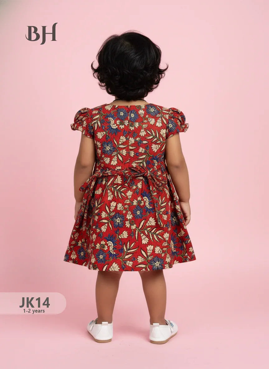 Red Cotton Printed Baby Frocks – Latest Kids Wear Collection | Bhavana Handlooms