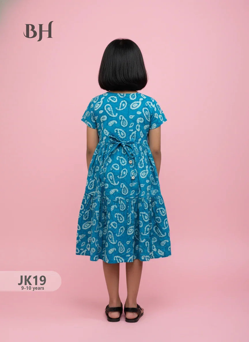 SkyBlue Cotton Printed Baby Frocks – Latest Kids Wear Collection | Bhavana Handlooms
