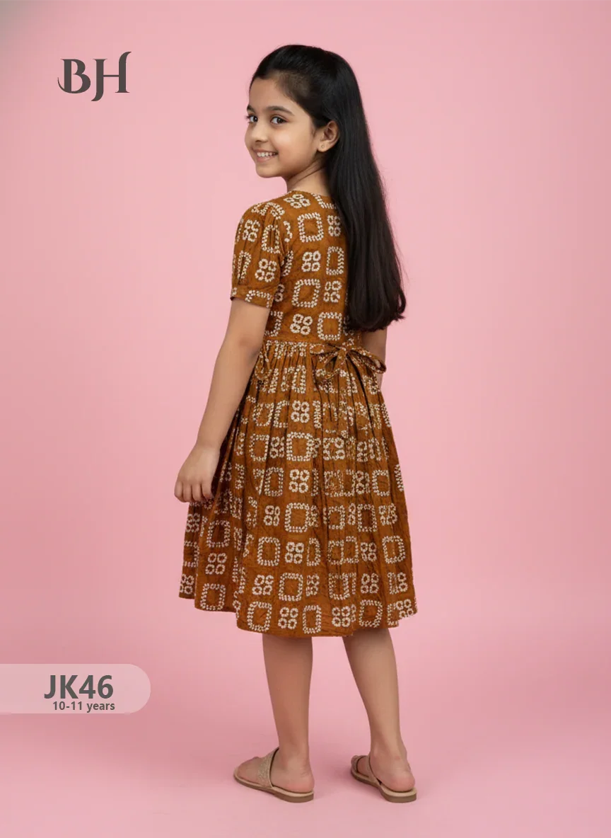 Brown Cotton Printed Baby Frocks – Latest Kids Wear Collection | Bhavana Handlooms