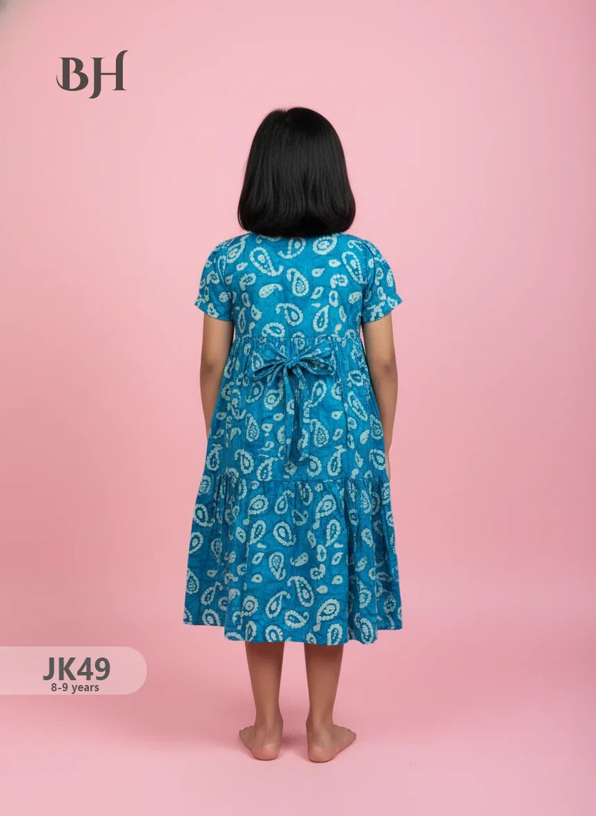 SkyBlue Cotton Printed Baby Frocks – Latest Kids Wear Collection | Bhavana Handlooms