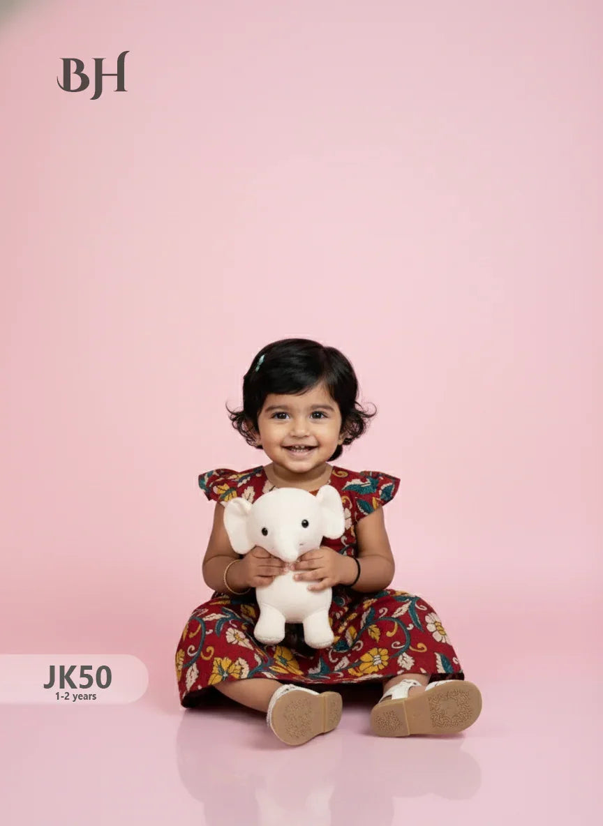Red Cotton Printed Baby Frocks – Latest Kids Wear Collection | Bhavana Handlooms