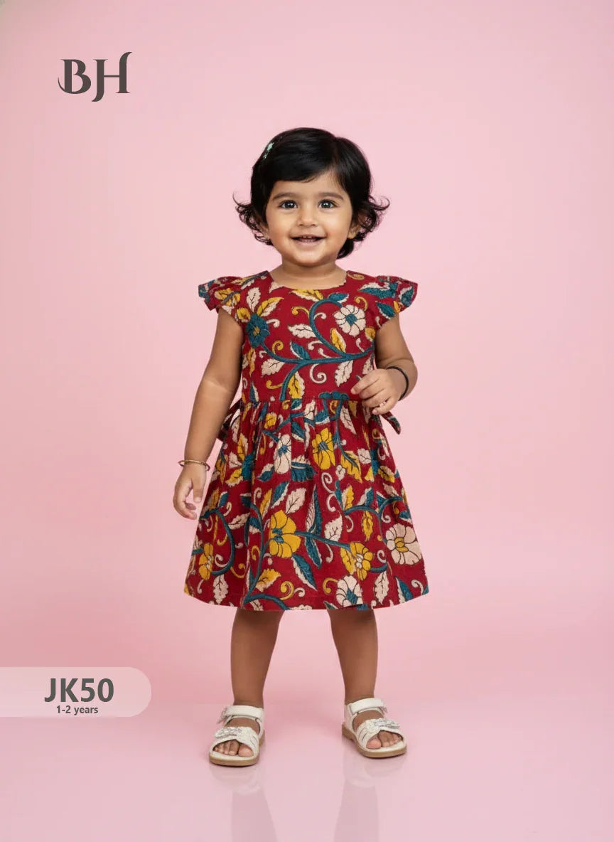 Red Cotton Printed Baby Frocks – Latest Kids Wear Collection | Bhavana Handlooms