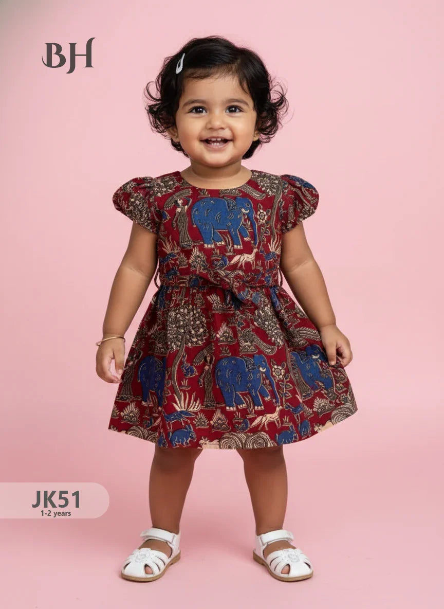 Red Cotton Printed Baby Frocks – Latest Kids Wear Collection | Bhavana Handlooms
