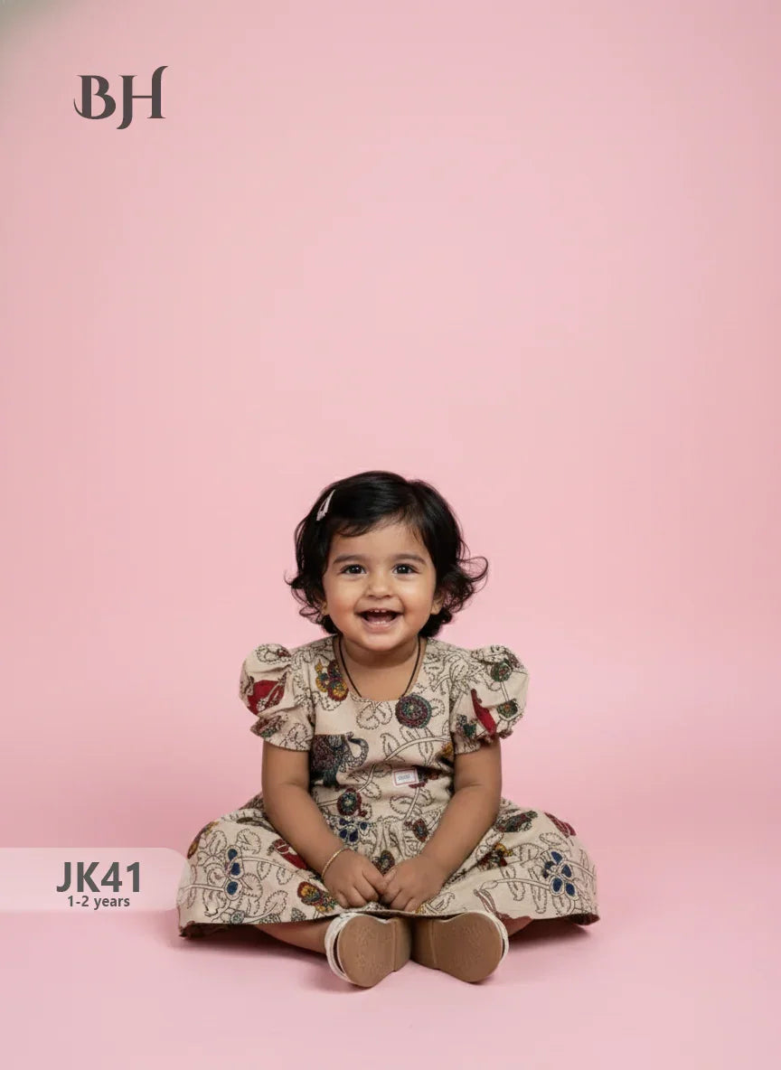 Half White Cotton Printed Baby Frocks – Latest Kids Wear Collection | Bhavana Handlooms