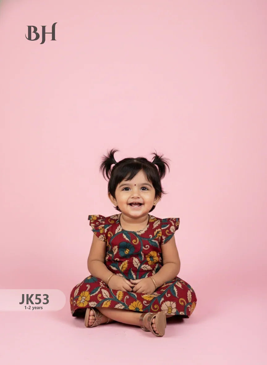 Red Cotton Printed Baby Frocks – Latest Kids Wear Collection | Bhavana Handlooms