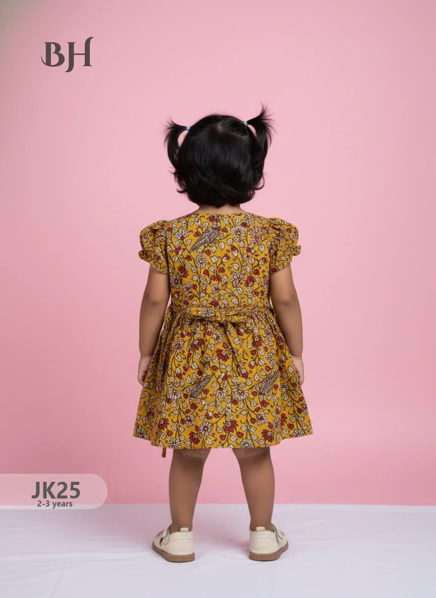 Yellow Cotton Printed Baby Frocks – Latest Kids Wear Collection | Bhavana Handlooms