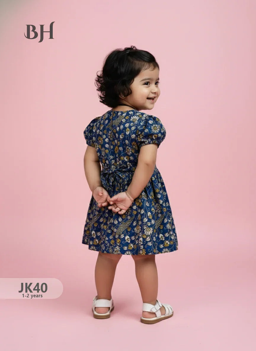 Blue Cotton Printed Baby Frocks – Latest Kids Wear Collection | Bhavana Handlooms