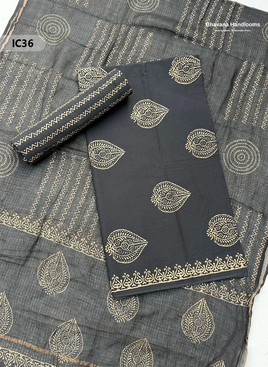 Premium Jaipur Cotton Dress Material with Soft Kota Dupatta Black Colour