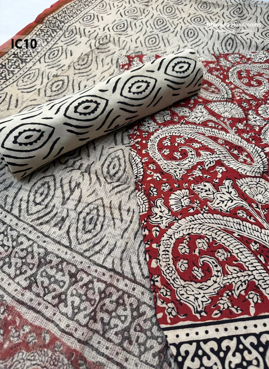 Premium Jaipur Cotton Dress Material with Soft Kota Dupatta with Red Colour Top