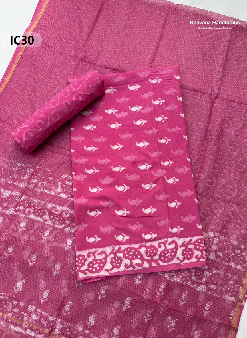 Premium Jaipur Cotton Dress Material with Soft Kota Dupatta with Pink Colour Top