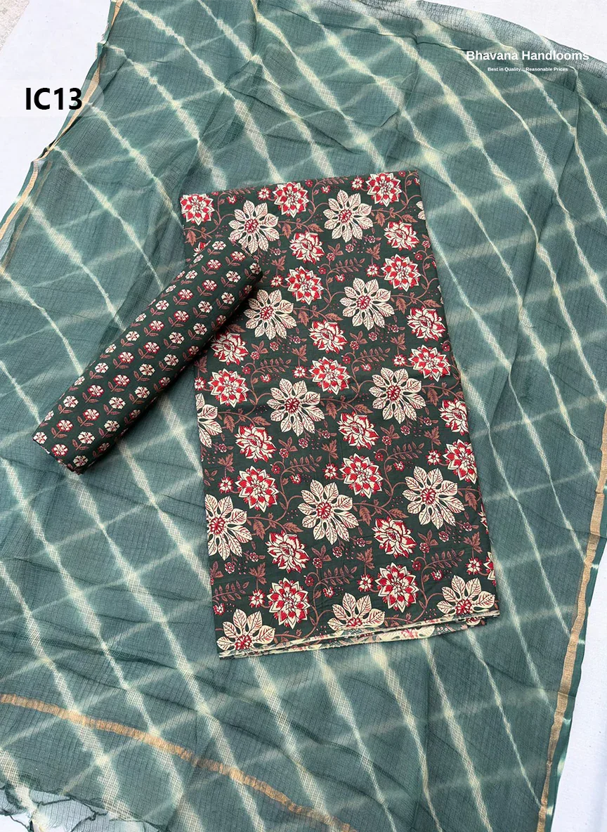 Premium Jaipur Cotton Dress Material with Soft Kota Dupatta with Charcoal Grey Colour Top
