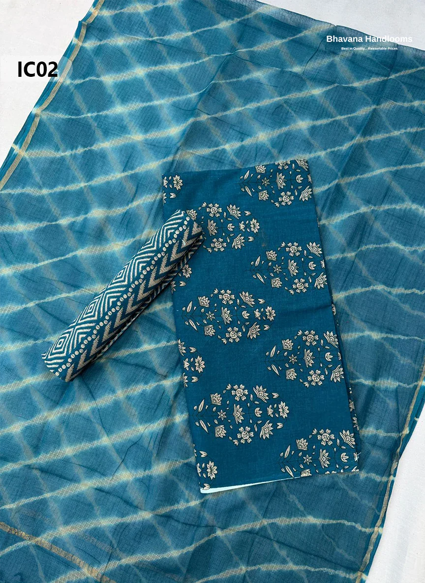 Premium Jaipur Cotton Dress Material with Soft Kota Dupatta with Sea Blue Colour Top