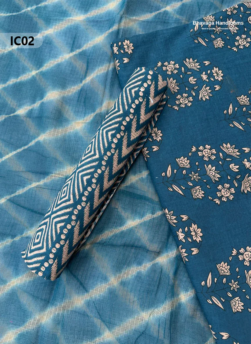 Premium Jaipur Cotton Dress Material with Soft Kota Dupatta with Sea Blue Colour Top