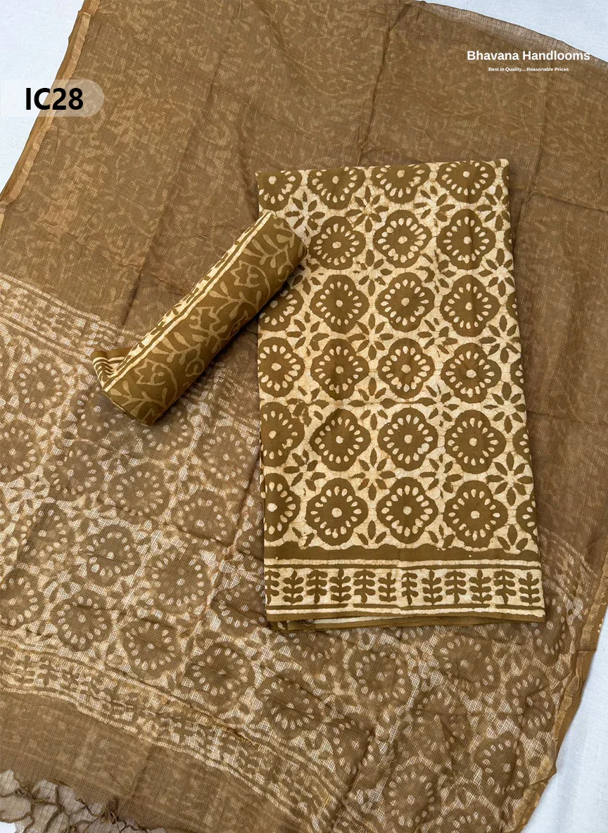 Premium Jaipur Cotton Dress Material with Soft Kota Dupatta with Brown Colour Top