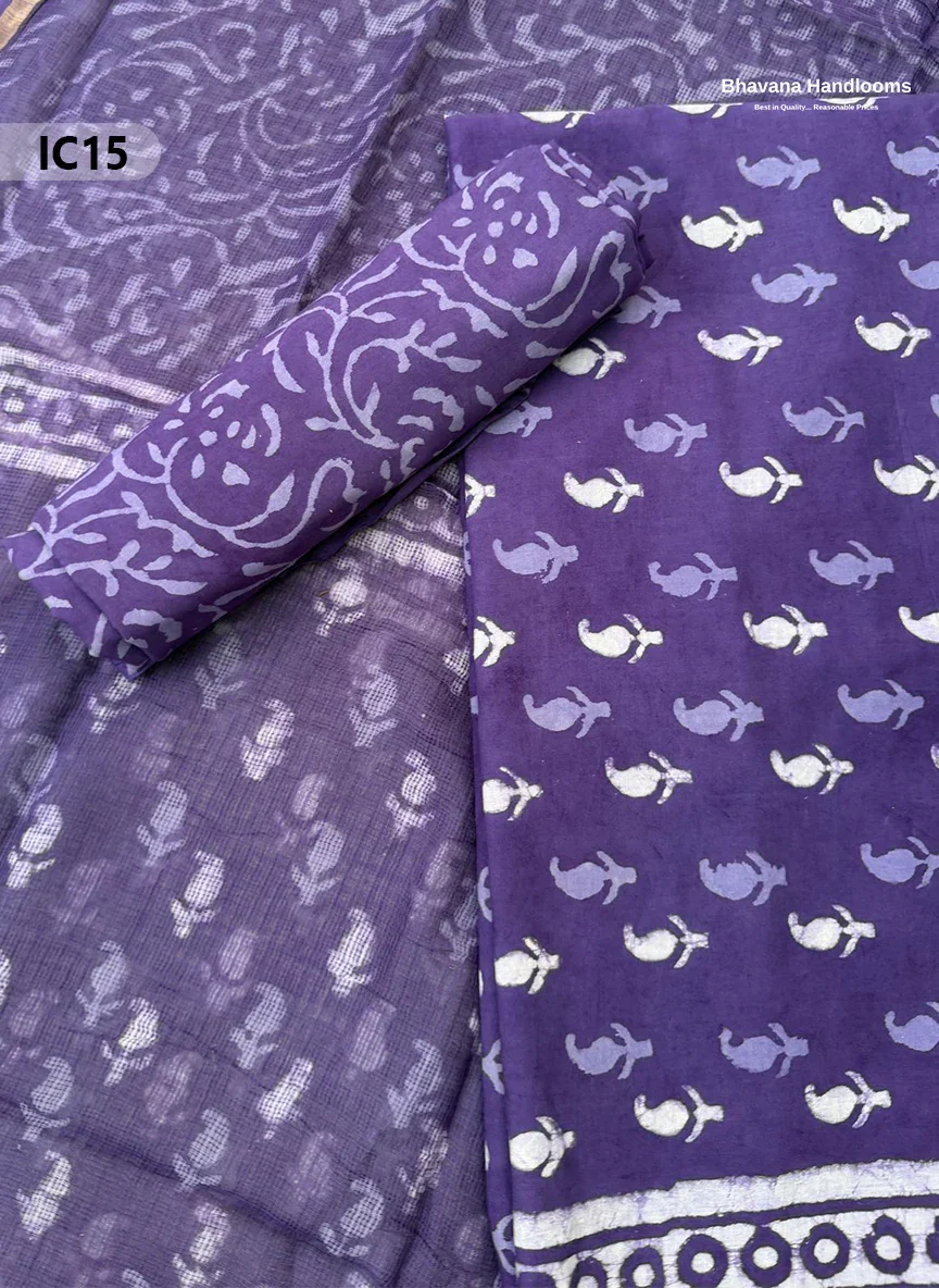 Premium Jaipur Cotton Dress Material with Soft Kota Dupatta with Violet Colour Top