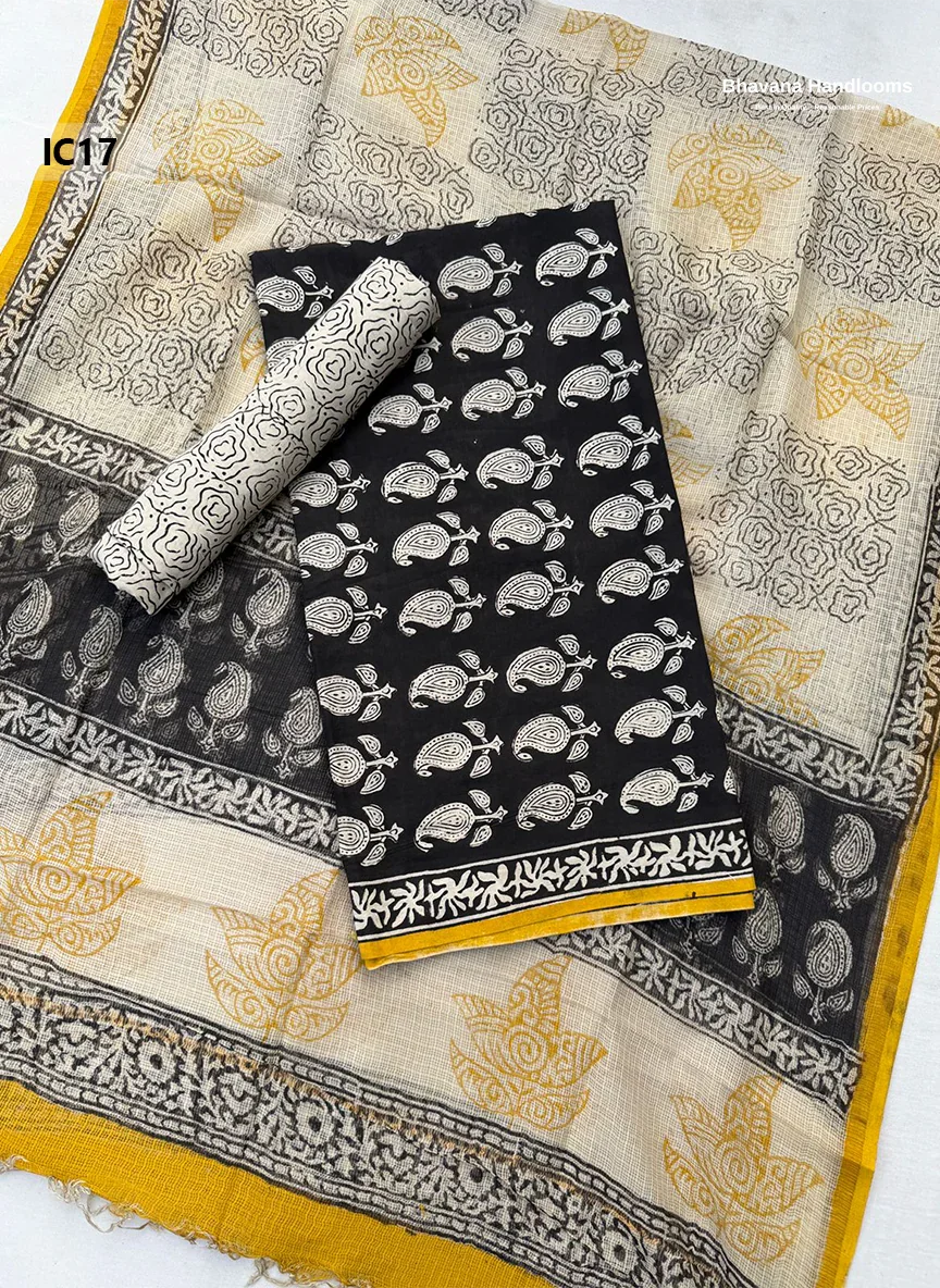 Premium Jaipur Cotton Dress Material with Soft Kota Dupatta with Black Colour Top