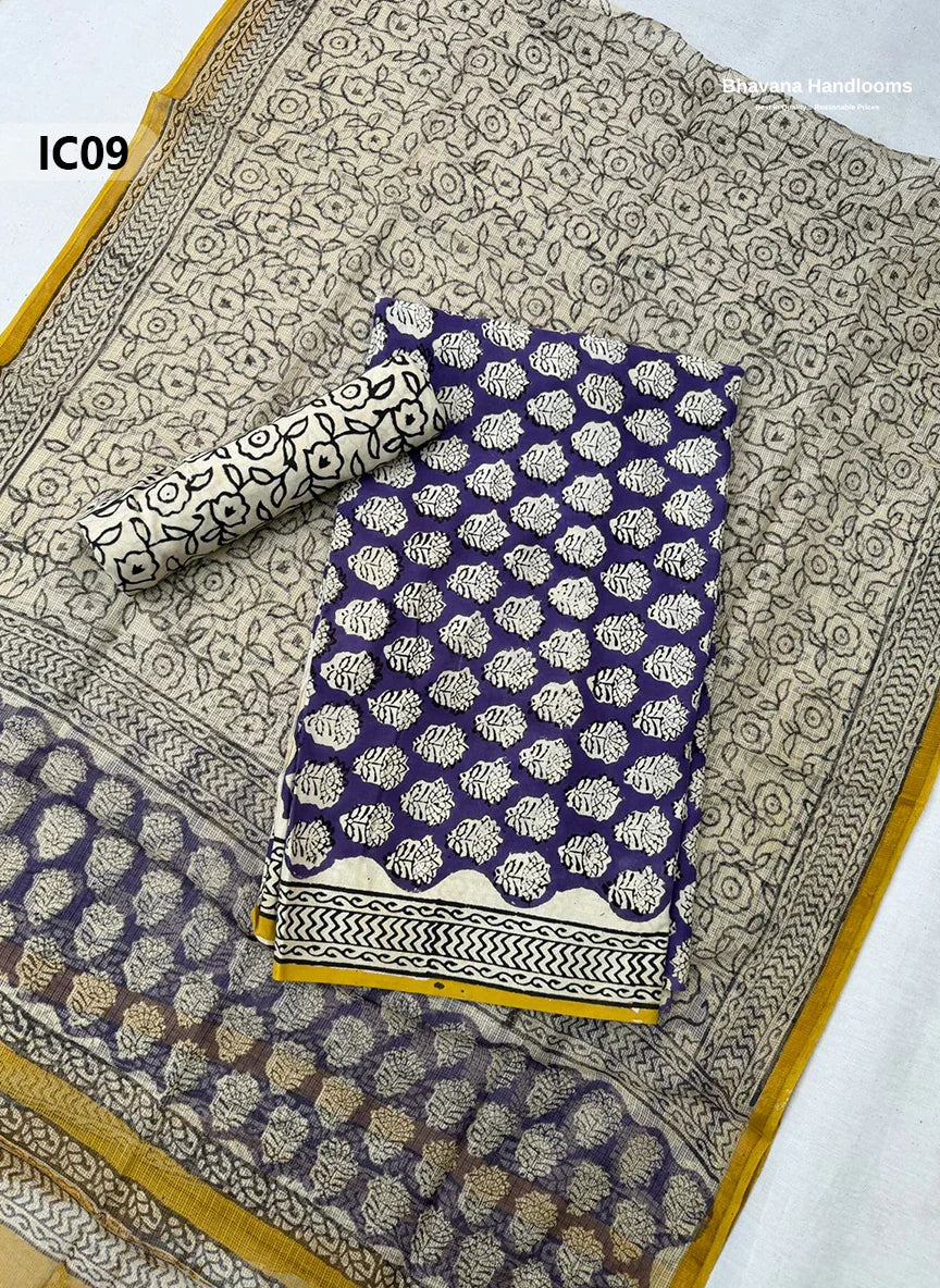 Premium Jaipur Cotton Dress Material with Soft Kota Dupatta with Violet Colour Top