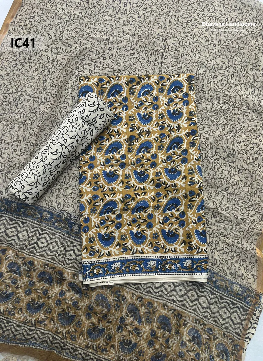 Premium Jaipur Cotton Dress Material with Soft Kota Dupatta with Yellowish Orange Colour Top