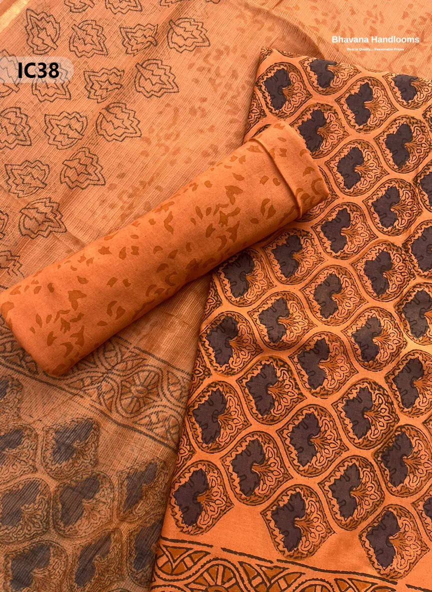 Premium Jaipur Cotton Dress Material with Soft Kota Dupatta with Orange Colour Top