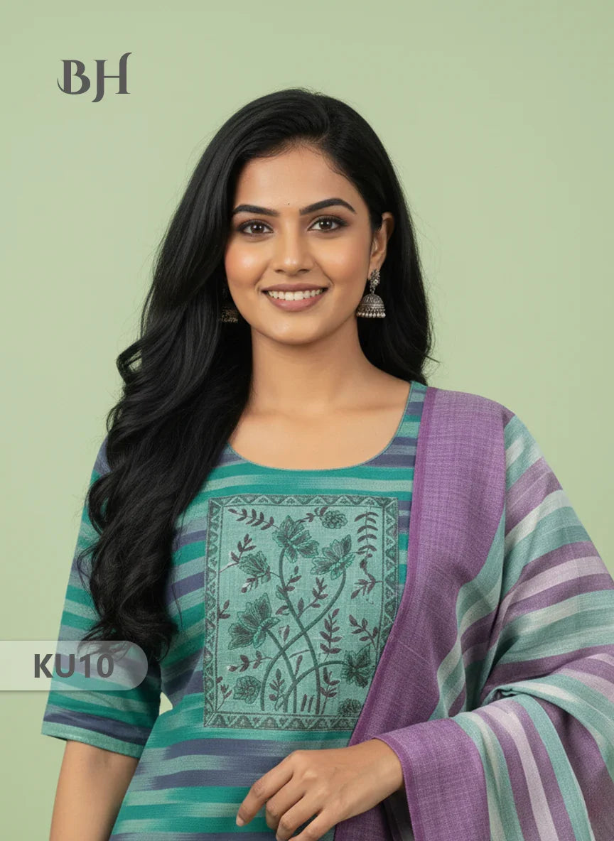 Cotton Readymade Straightcut Kurti Set Ikkath Design