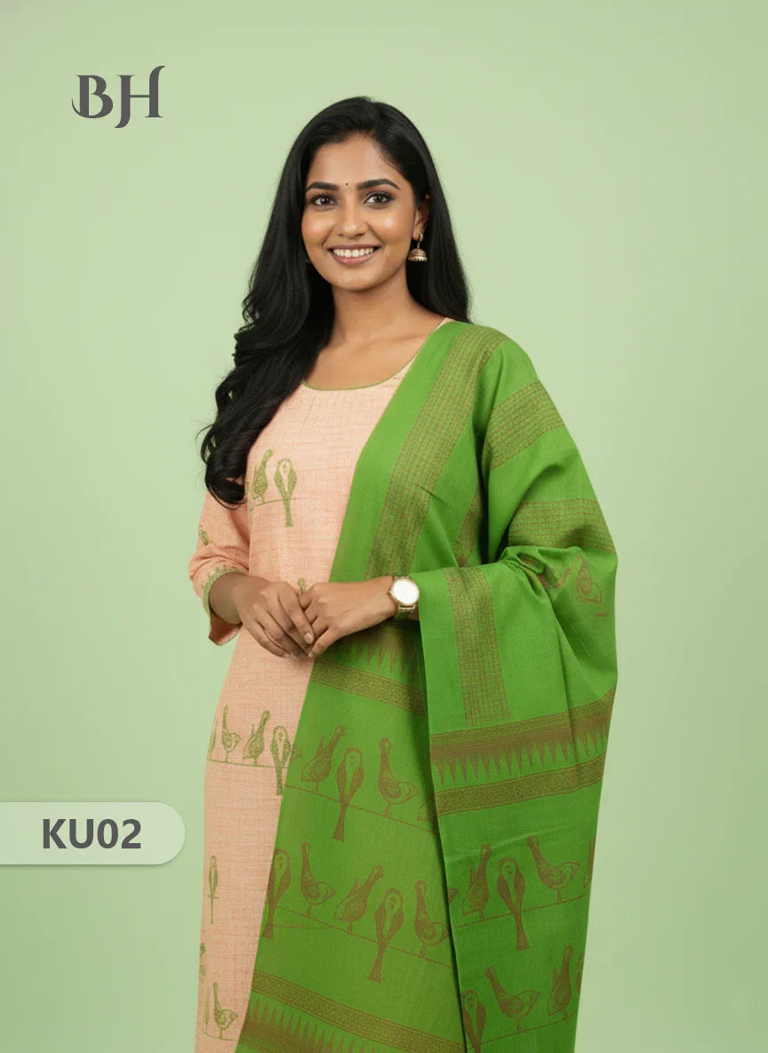 Cotton Readymade Straightcut Kurti Set Parrot Design