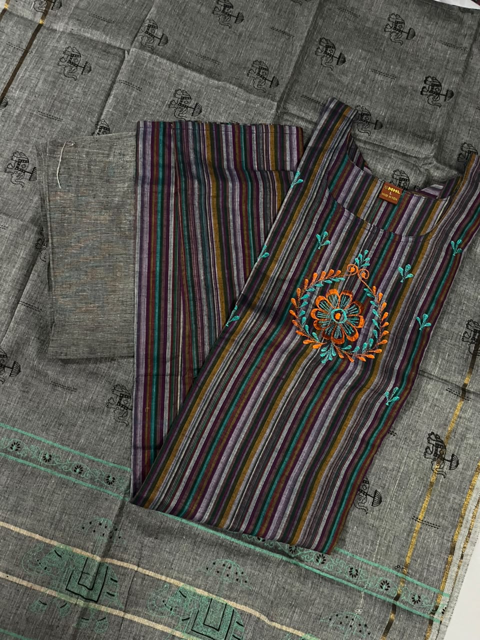 Premium Multicolor Cotton 3PC Kurti Set with Embroidered Design | Ready to Wear