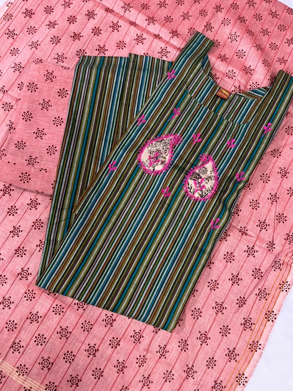 Premium Multicolor Cotton 3PC Kurti Set with Embroidered Design | Ready to Wear
