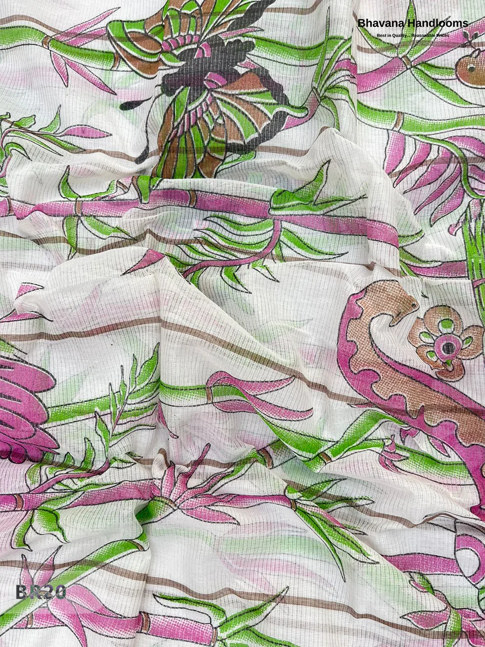 Mangalagiri Cotton Dress Material with White Chunni with Brown Colour
