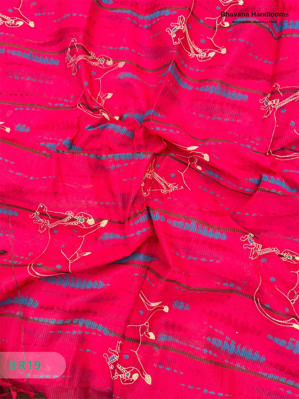 Mangalagiri Cotton Dress Material with White Chunni with Dark Brown Colour