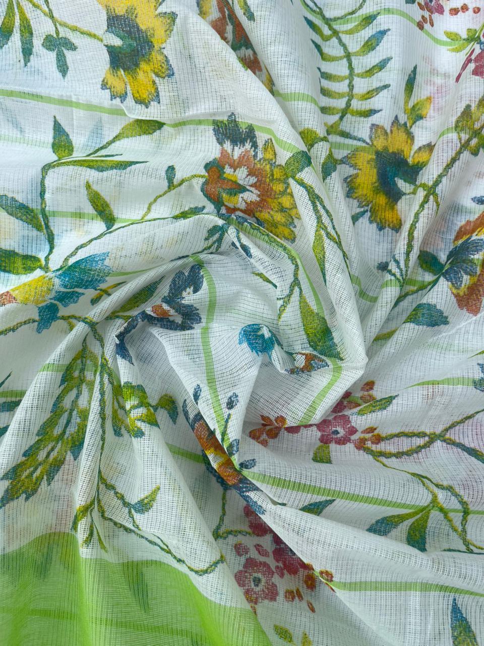 Pure Mangalagiri Cotton Dress Material in Green Color with Matching Dupatta