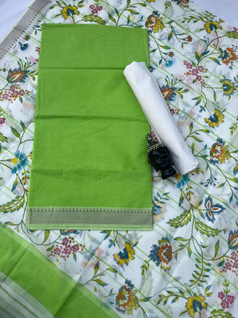 Pure Mangalagiri Cotton Dress Material in Green Color with Matching Dupatta
