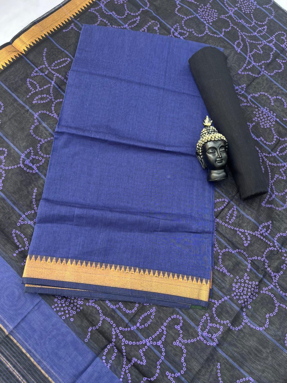 Pure Mangalagiri Cotton Dress Material in Blue Color with Matching Dupatta