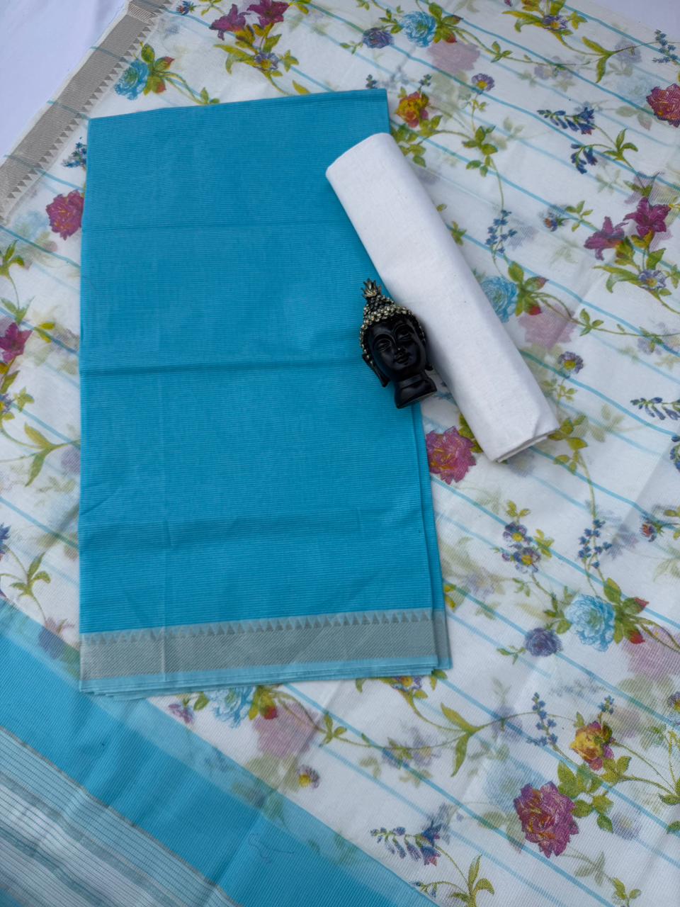 Pure Mangalagiri Cotton Dress Material in Sky Blue Color with Matching –  Bhavana Handlooms