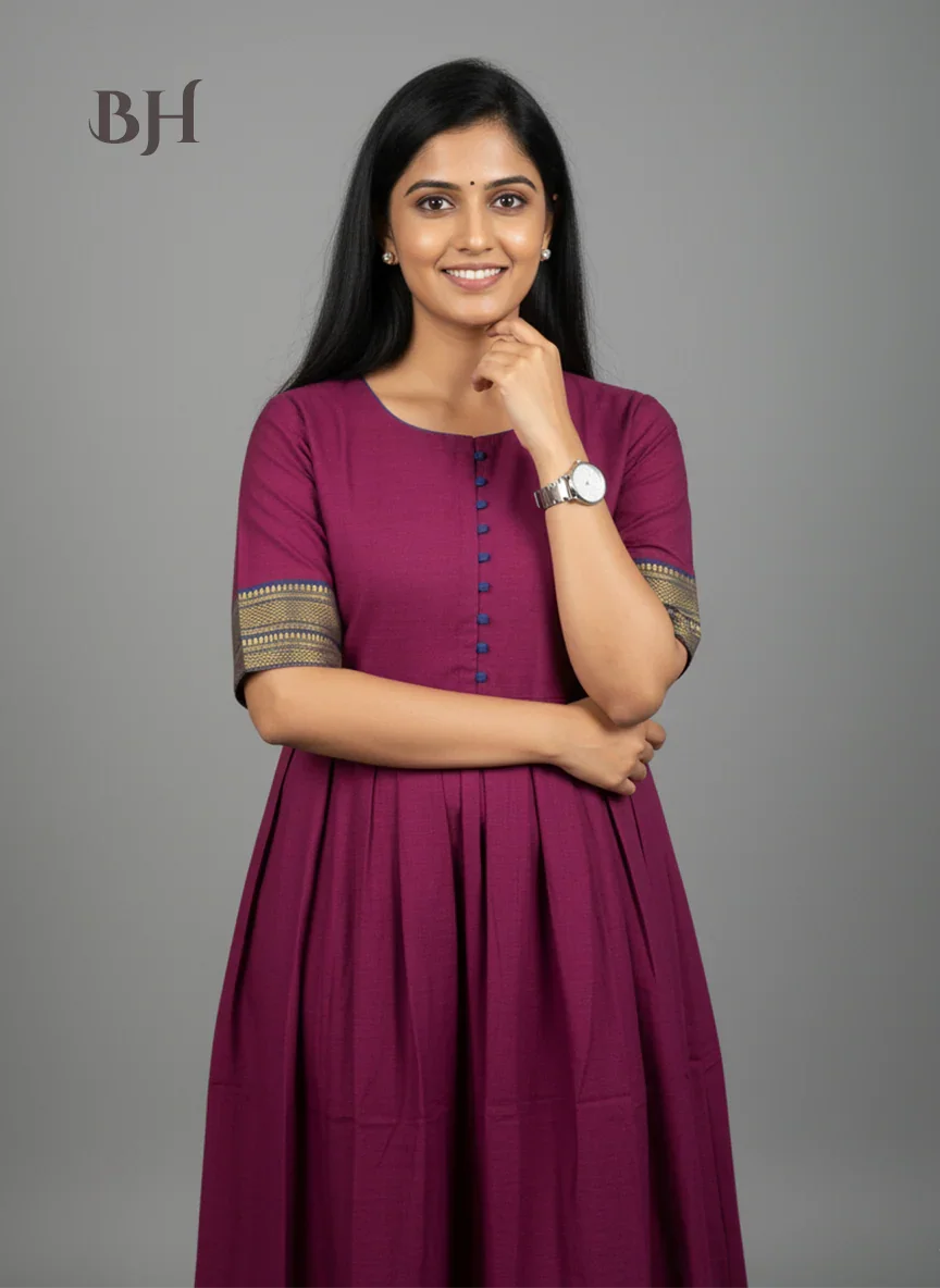 Mangalagiri Cotton Long Frock with Purple Colour