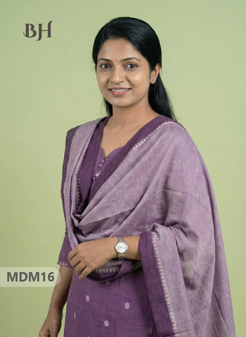 Mangalagiri Cotton 3PC Set with Full-Length Lining & Elastic Pocket Bottom – Dusty Purple