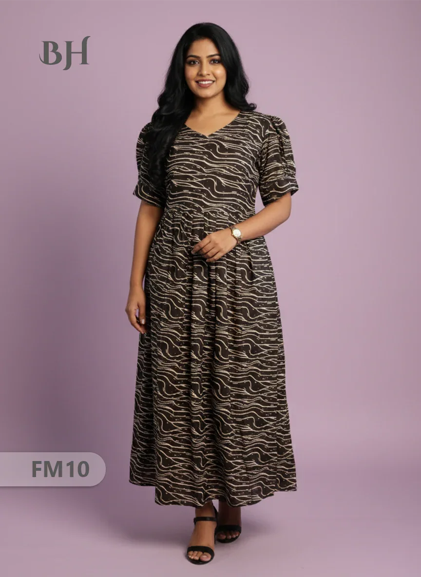 Premium Mul Cotton Frock Black – Puff Sleeve Design with Knots, Zero Shrinkage
