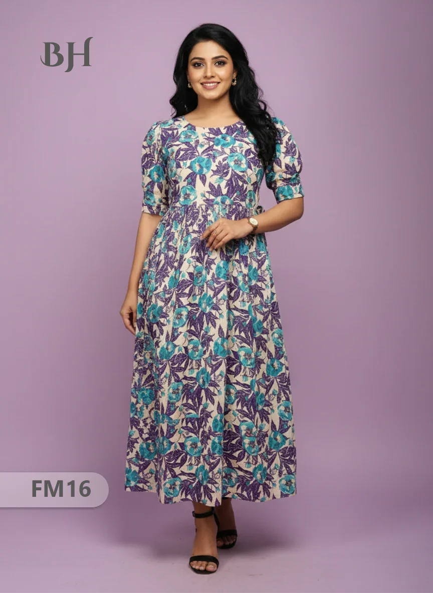 Mul Cotton Frock – Cream Colour, Puff Knot Sleeves, Comfortable & Zero Shrinkage