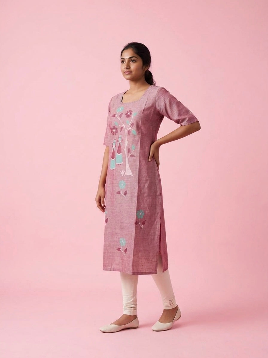 Dusty Rose Cotton Top | Scoop Neck | Half Sleeves | Without Lining