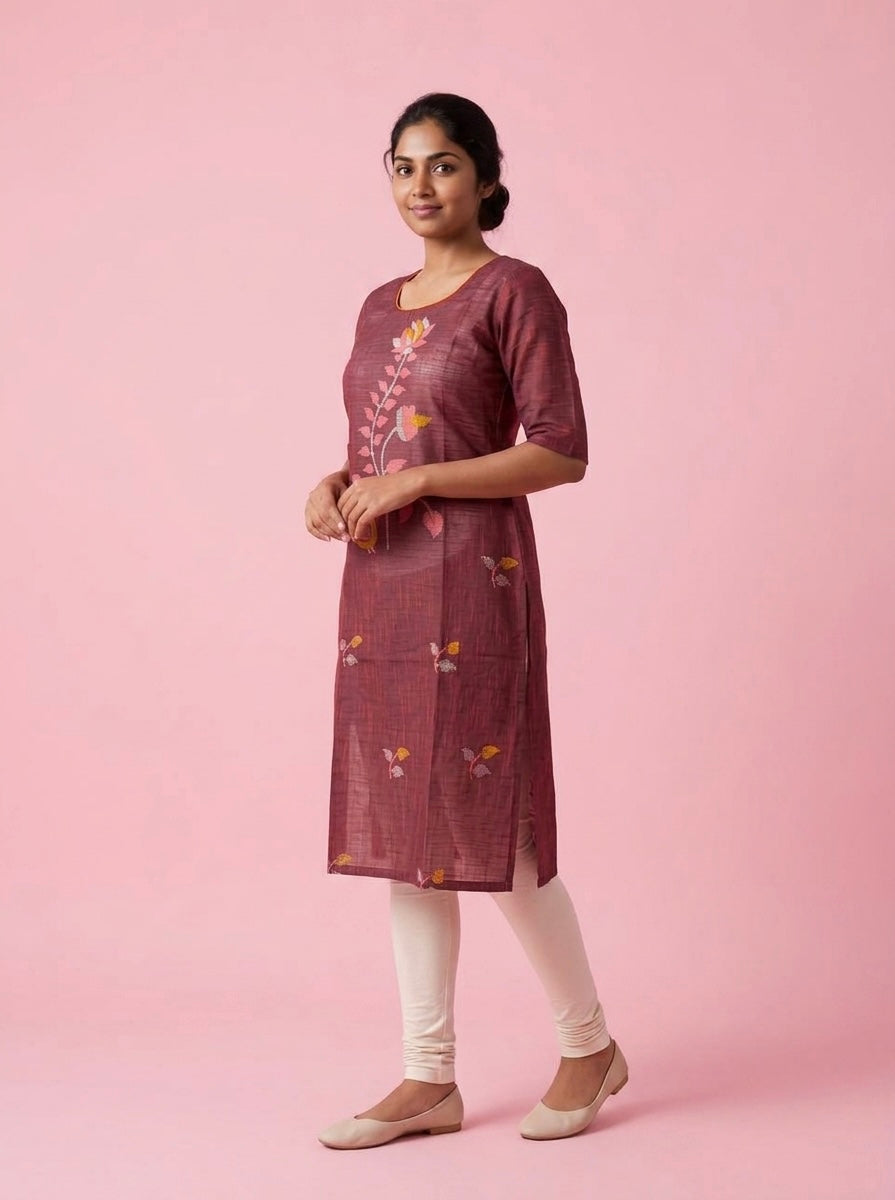 Maroon Cotton Top | Scoop Neck | Half Sleeves | Without Lining