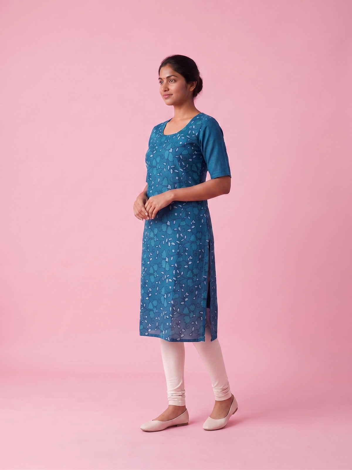 Blue Cotton Top | Scoop Neck | Half Sleeves | Without Lining