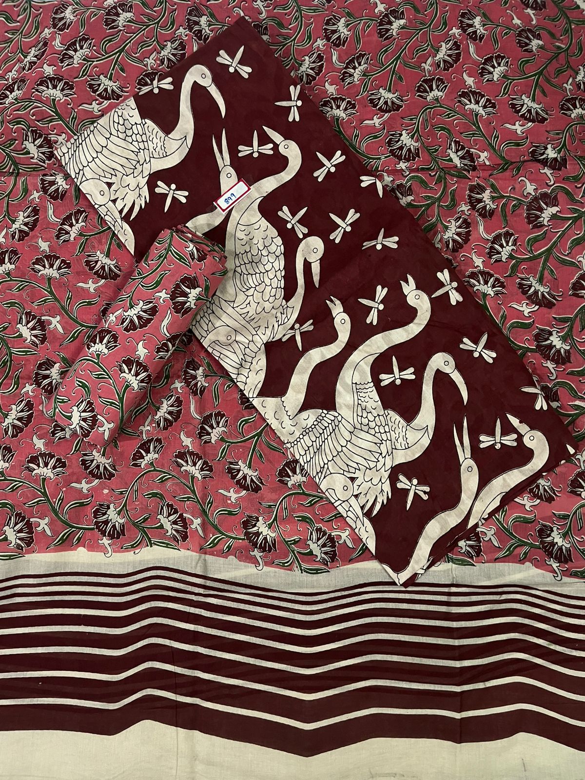 Kalamkari Cotton Hakoba Woven Print 3PC Dress Material Set in Rich Brown | Traditional Handcrafted Elegance
