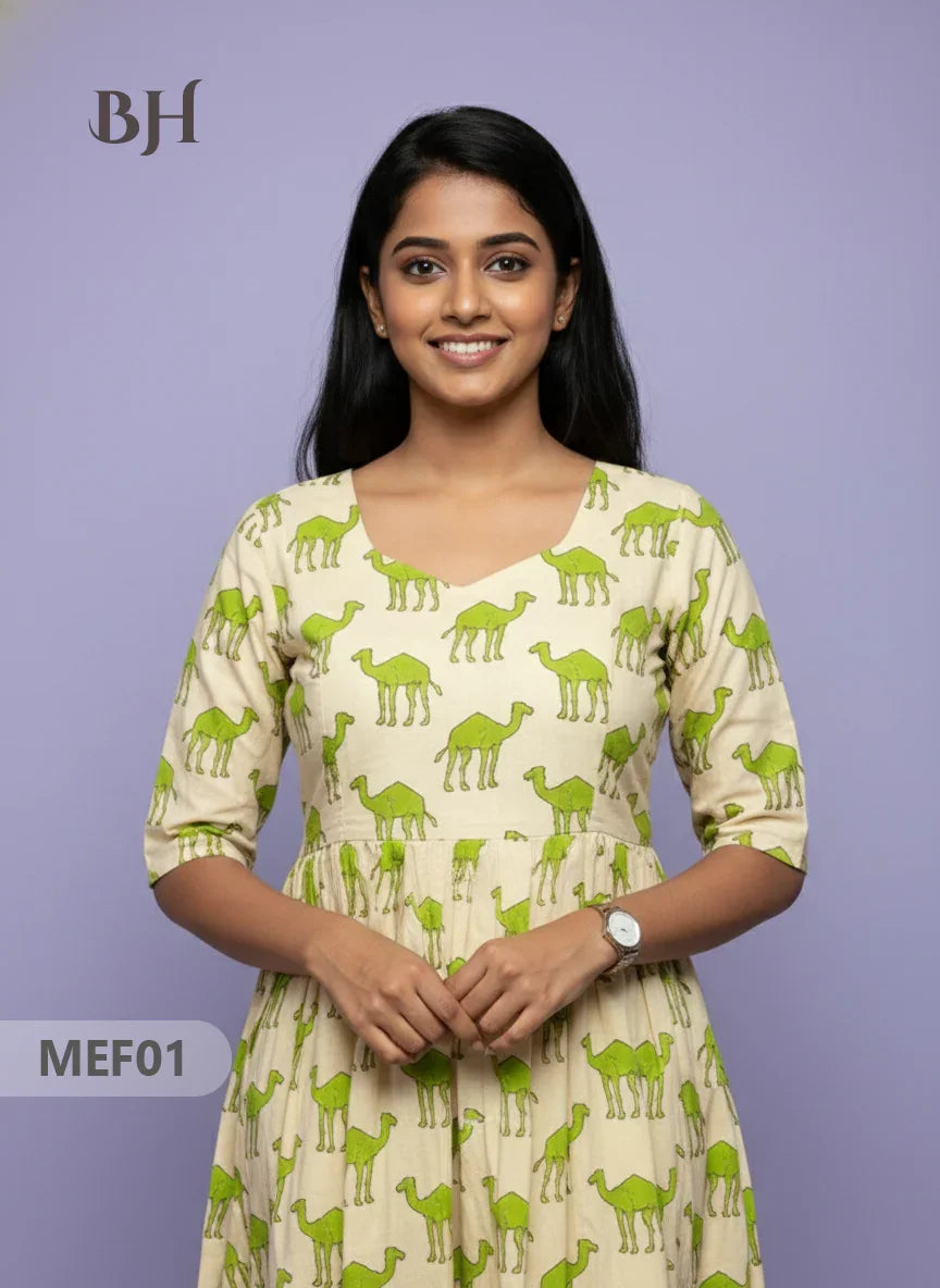 Mul Cotton Maternity & Feeding Frock – Cream